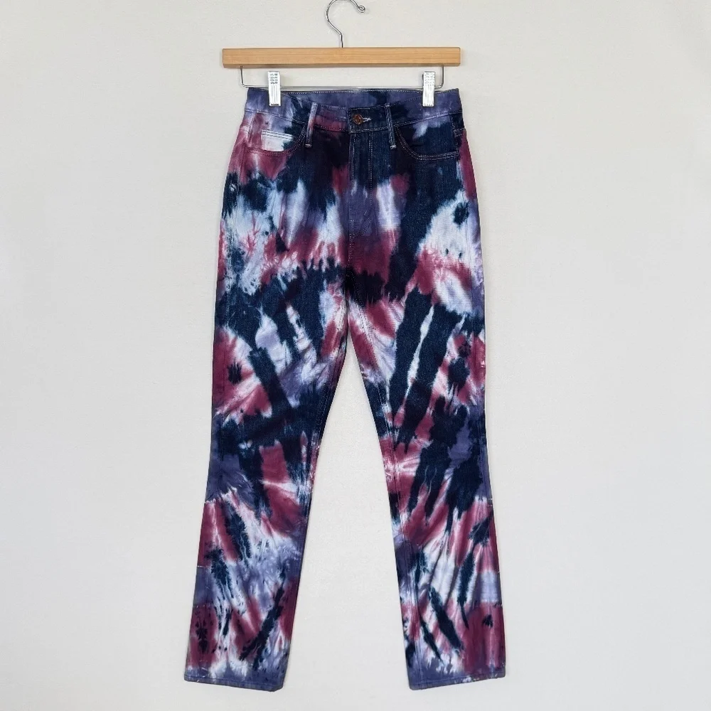 Mother Tie Dye Womens Jeans Sz 24 Slim Straight High Rise Casual Designer Luxury